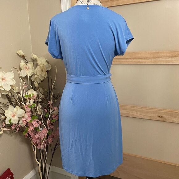 Nine West Wrap Sunday Dress Flutter Sleeves Midi Size Small Stretchy - Picture 5 of 6